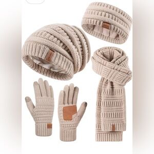Womens Winter Beanie Hat Scarf Gloves Headband Set, 4 Gift Set